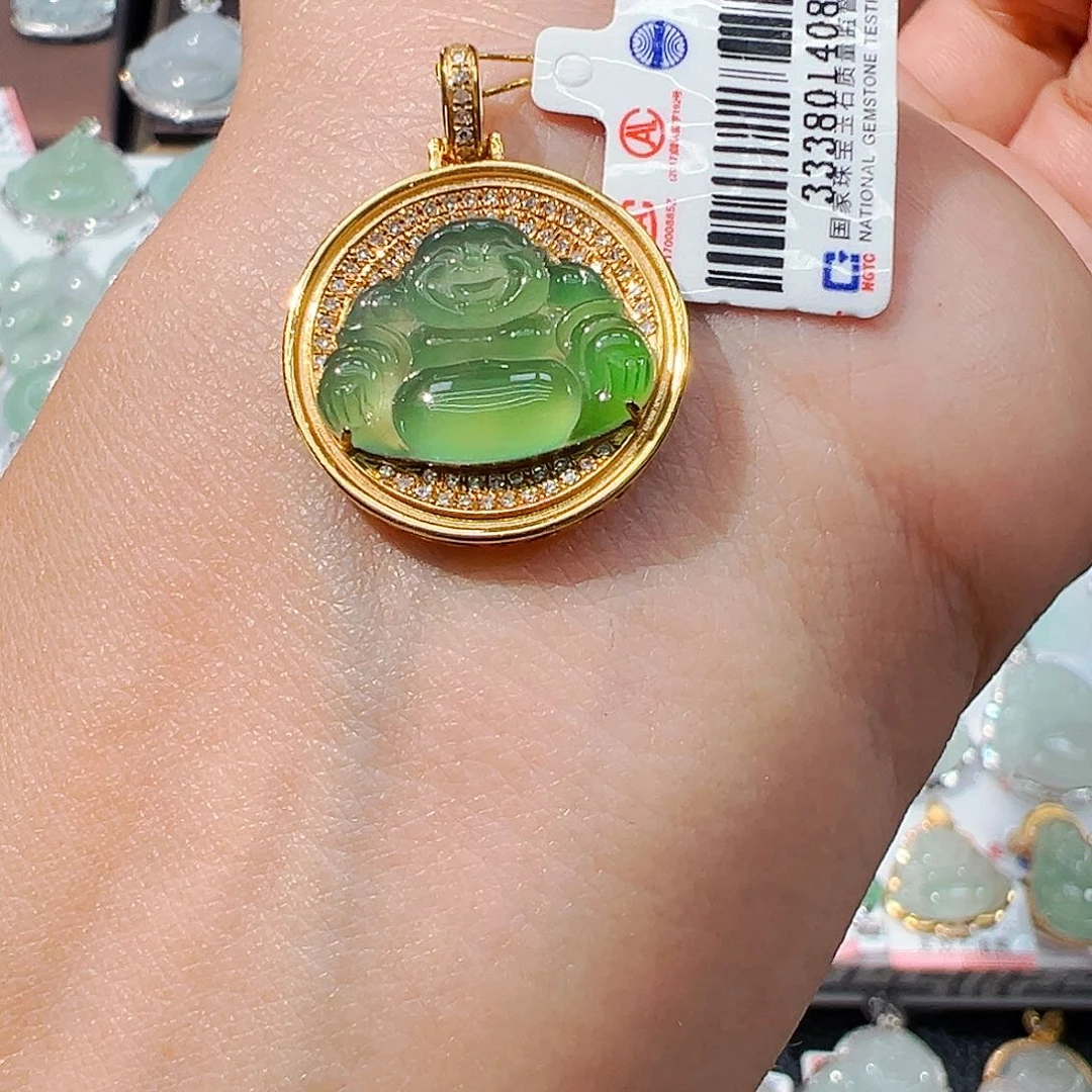 吊坠(不含链)18K金镶嵌翡翠佛公