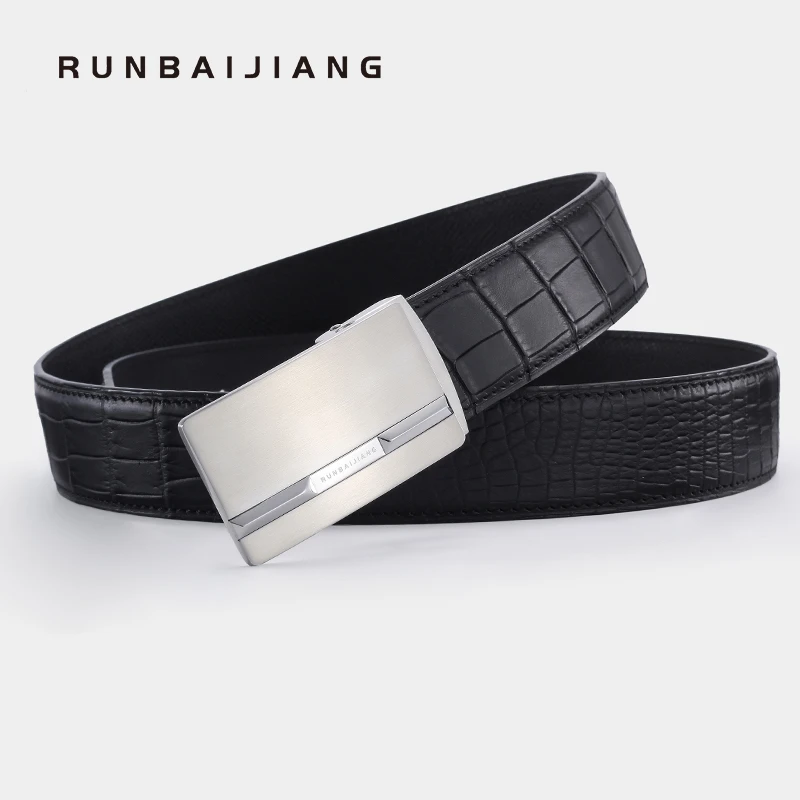 高端真皮黑色亚光鳄鱼皮尼罗肚皮3.4宽板扣款男士商务自用/送礼