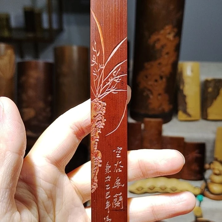 竹竹雕兰花书签手把件