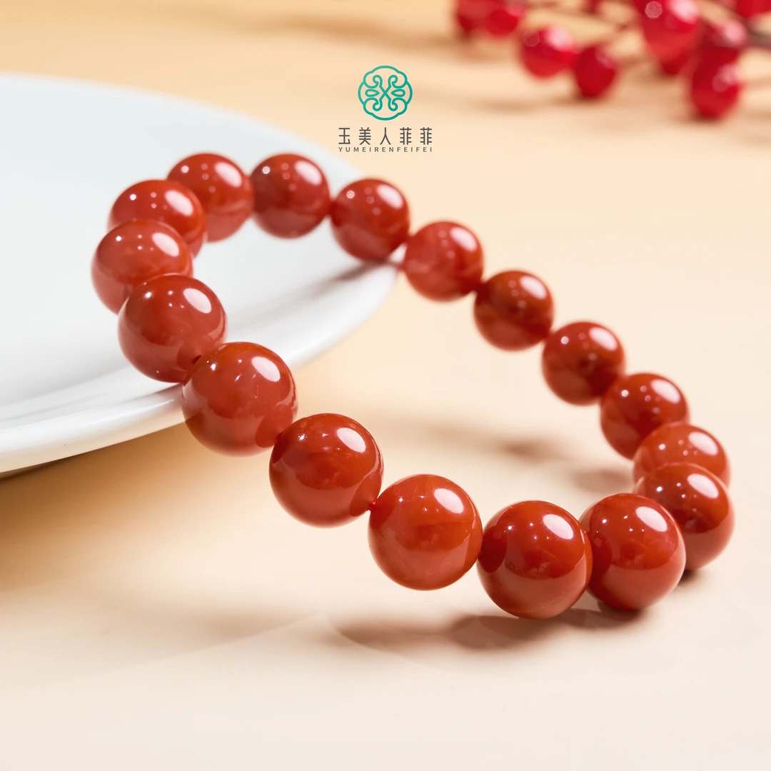 石惑珠宝%南红单圈手串圆珠约11mm%多样性发一