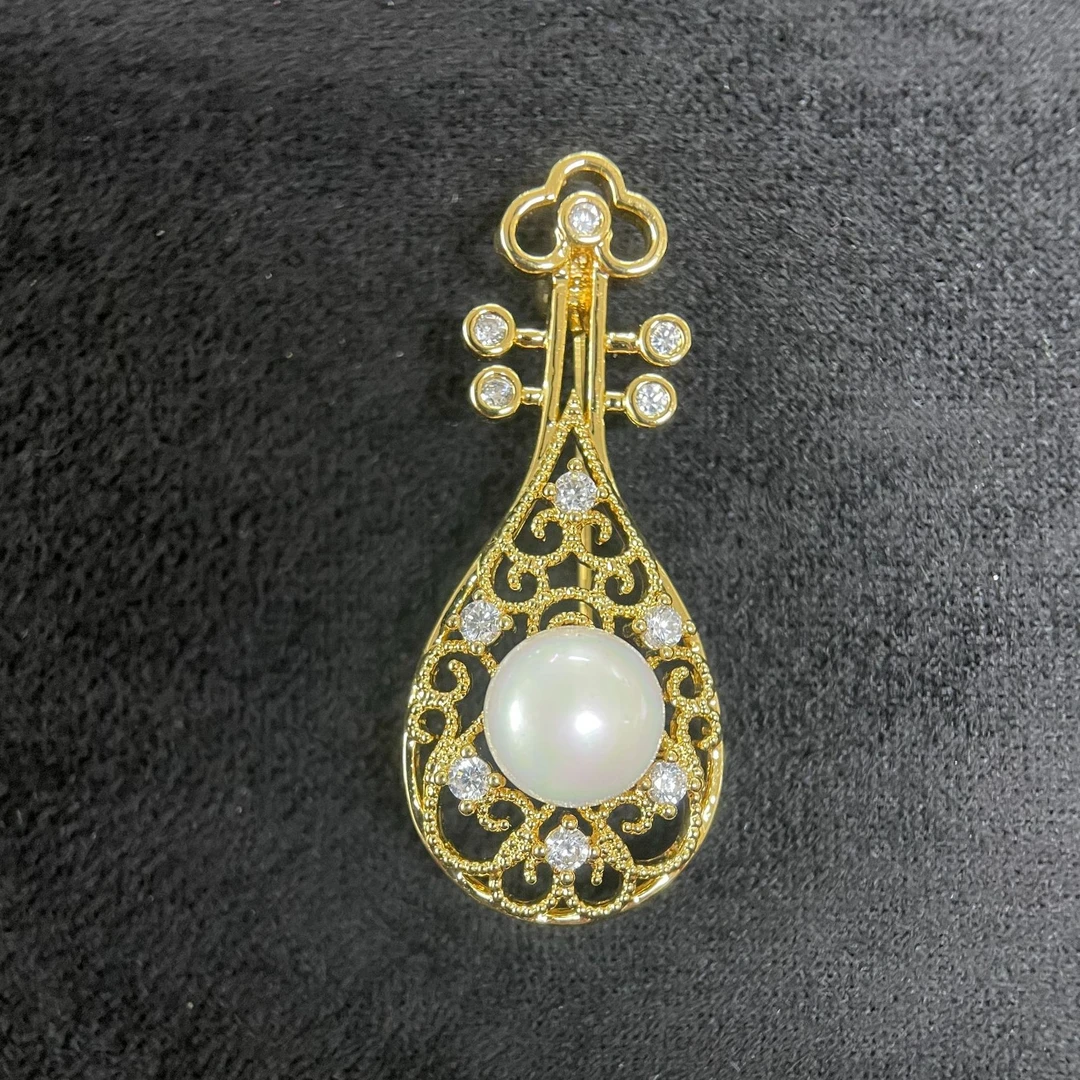 铜合金锆石胸针 古琴艺术爪镶锆石铜合金  时尚百搭简约轻奢