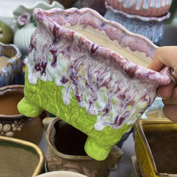 多肉绿植陶瓷花盆9.9包邮，有孔