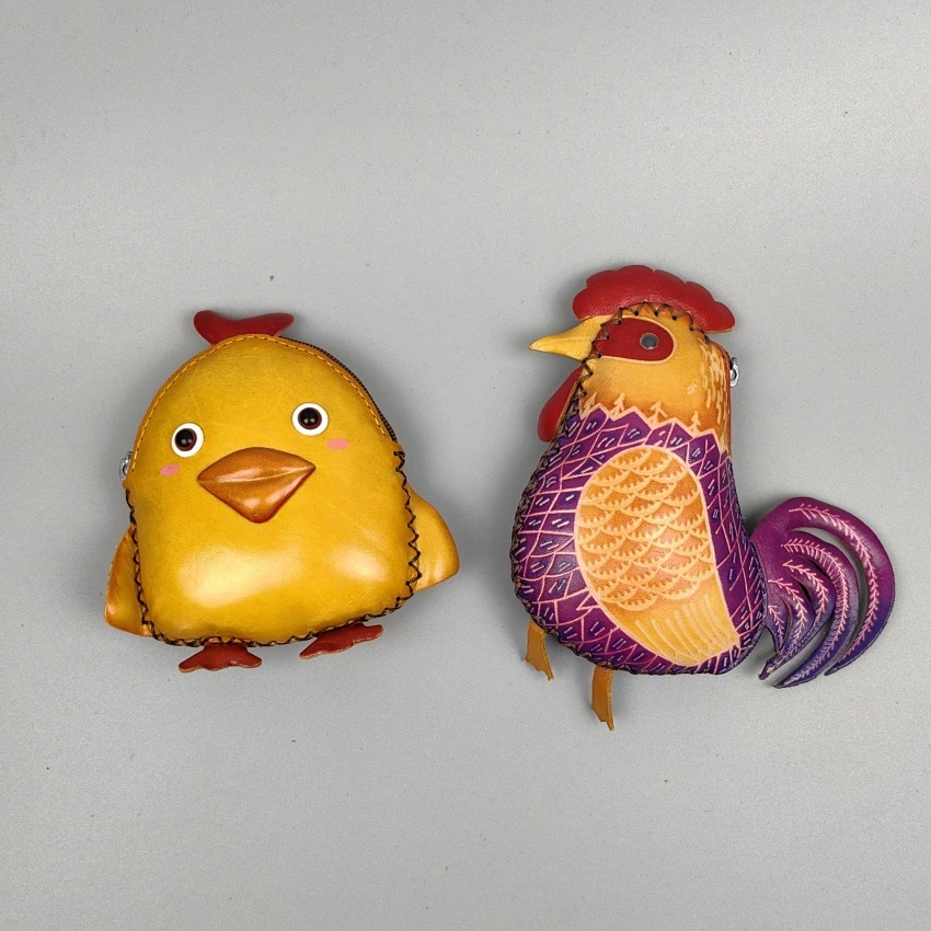 真皮公鸡造型零钱包女士学生儿童卡通动物硬币小钱包包挂饰