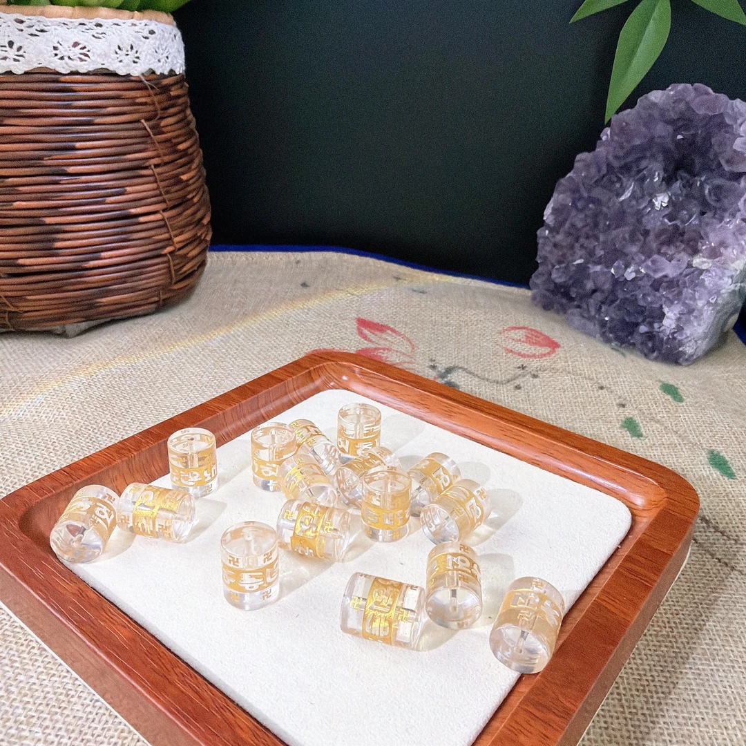 s824 天然全净体白水晶六字真言桶珠 12*15 多样发一