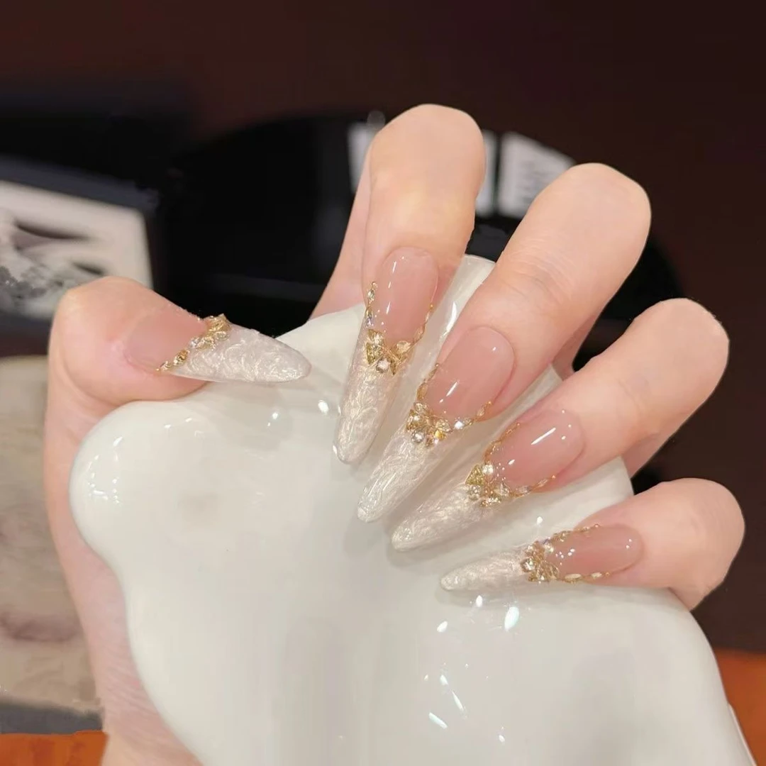 【金缕幻贝】纯手工美甲穿戴甲贝母螺纹锆石腮红显白指甲贴可拆卸