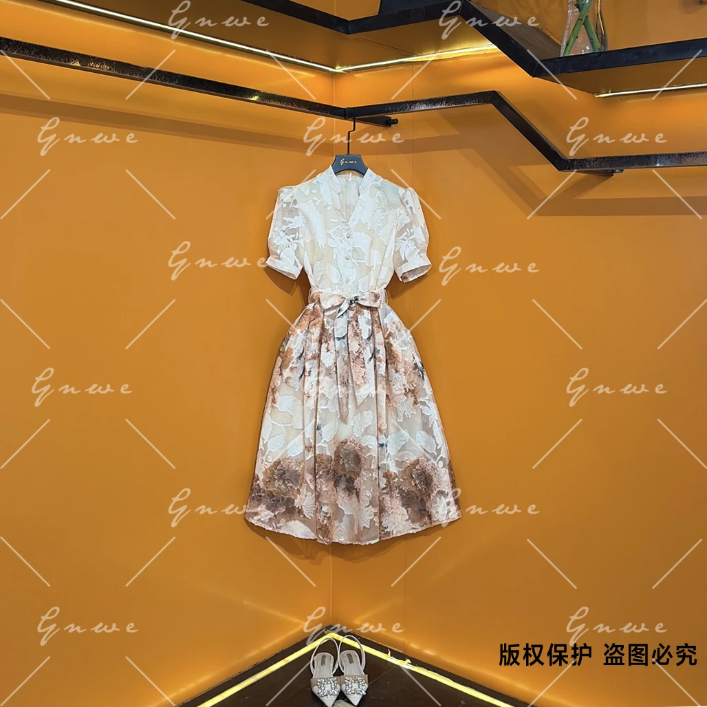【私人订制】夏季新款轻奢高定洋气优气质印花设计师款连衣裙G6326