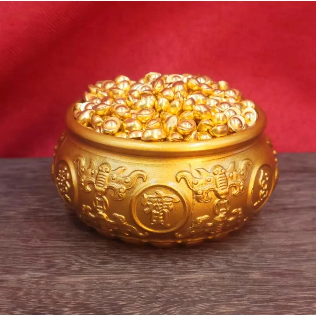 【钱老师推荐】沈万三纯黄铜八福聚宝盆摆件客厅玄关创意中式摆件