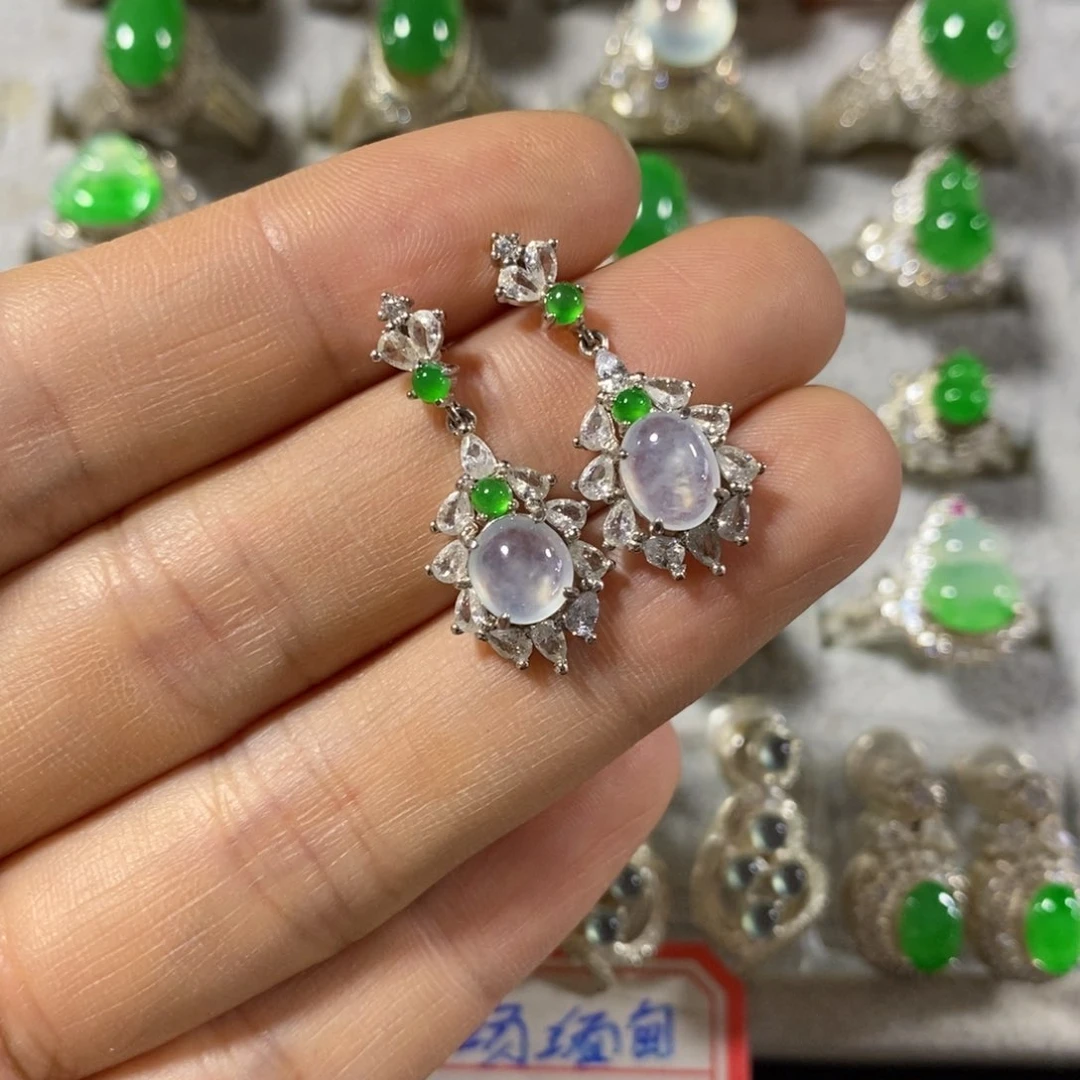 银S925镶嵌翡翠耳饰耳坠