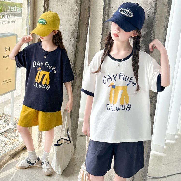 女童夏装套装2025新款6-12岁15岁中大童装休闲洋气时尚小女孩衣服