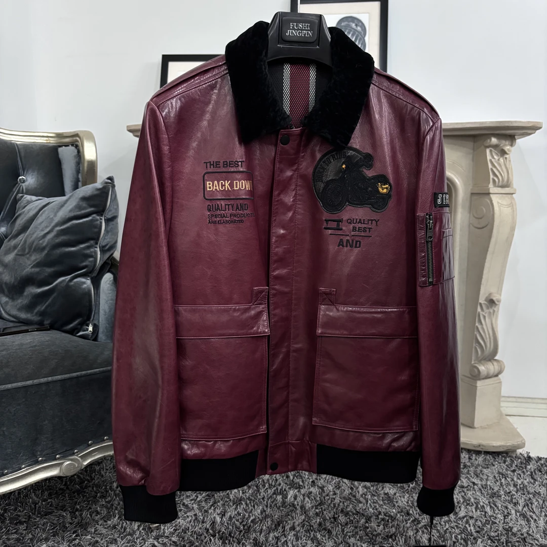 真皮飞行服皮夹克男空军短款美式复古羊皮皮衣外套