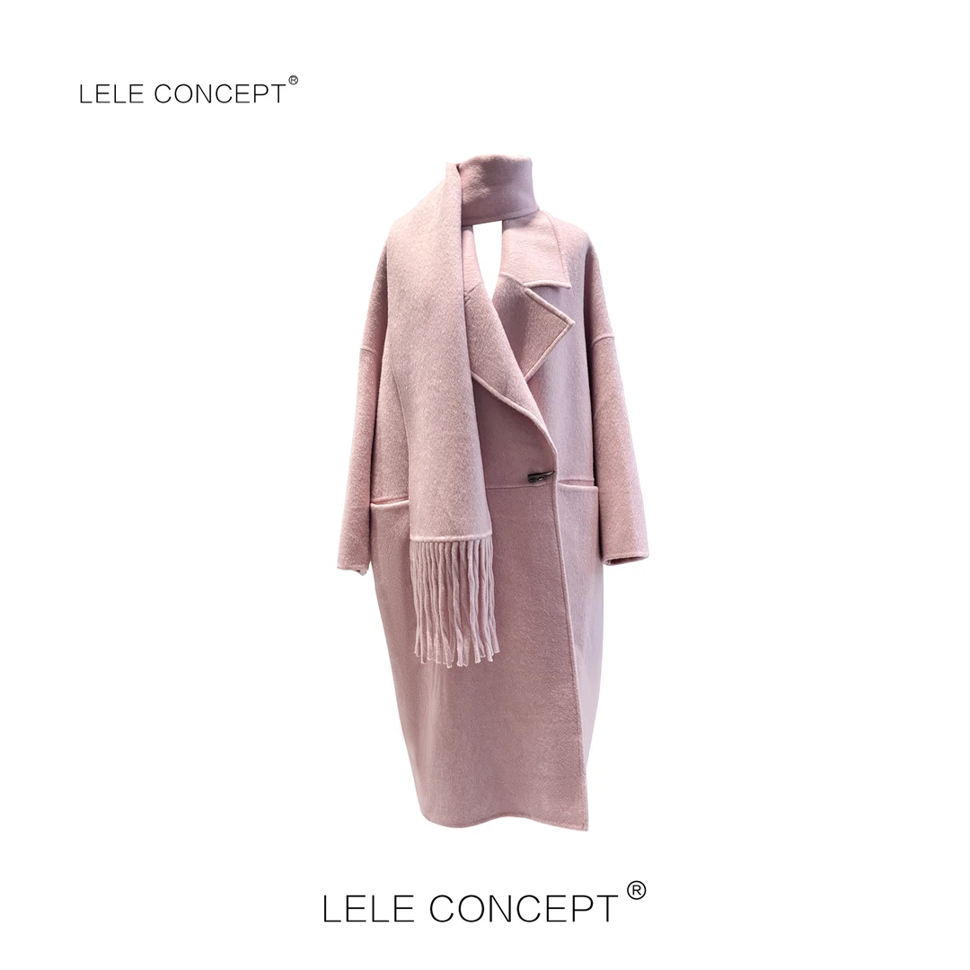 LELE CONCEPT丨都市轻奢气质高级感流苏围巾多色大衣FD25D0176W