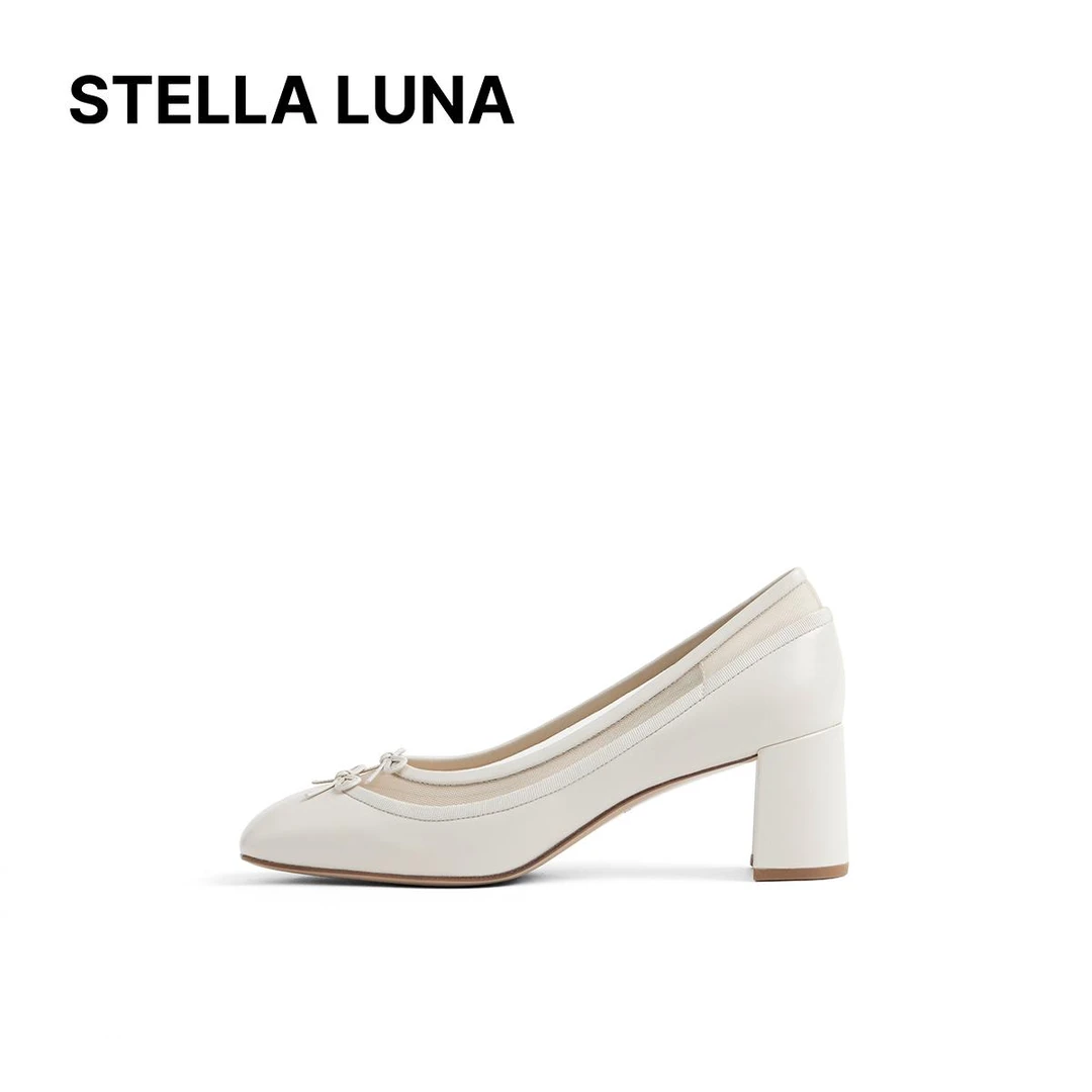STELLA LUNA女鞋25SS新款春夏纱网拼接迷你蝴蝶结复古粗跟高跟鞋
