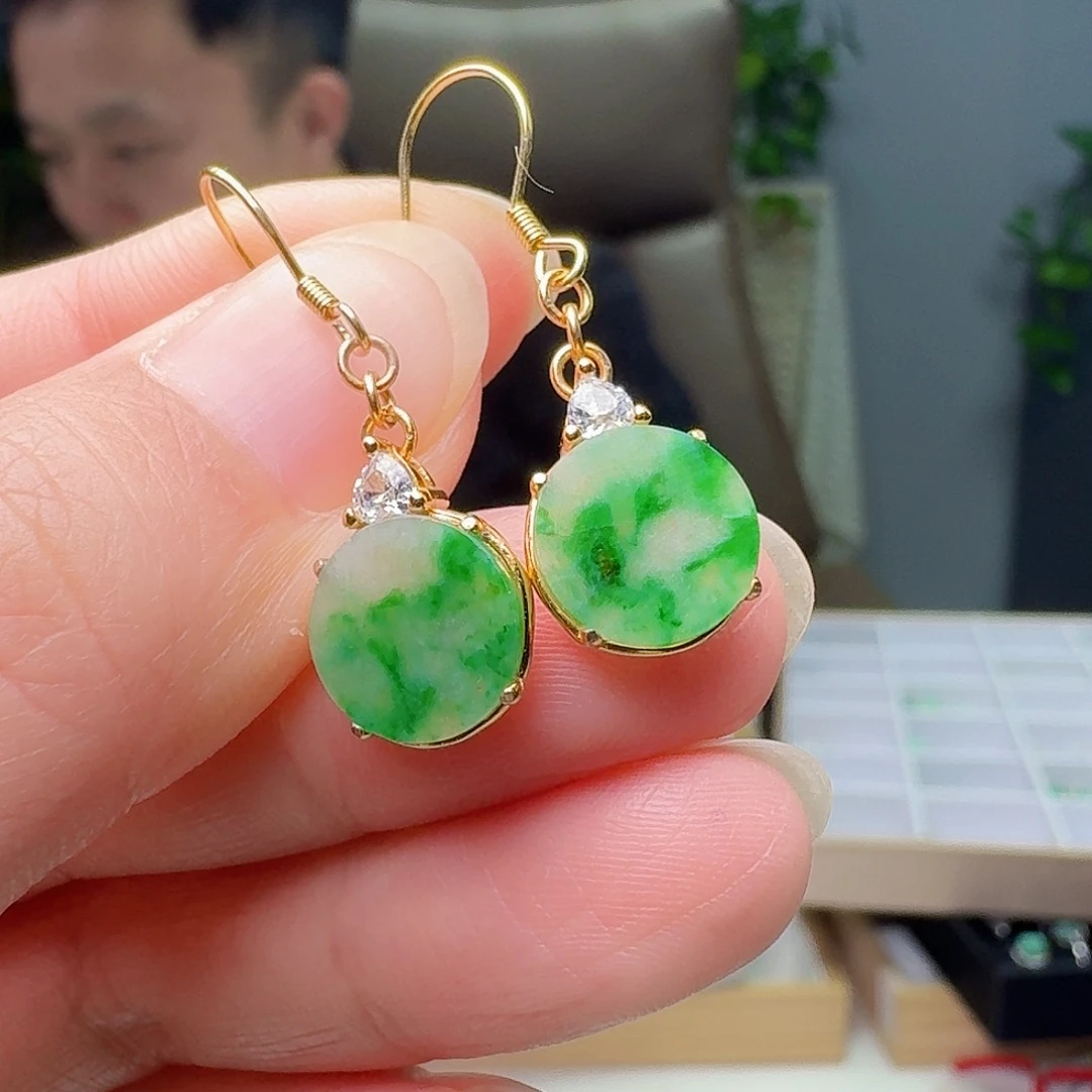 银S925镶嵌翡翠耳饰天然