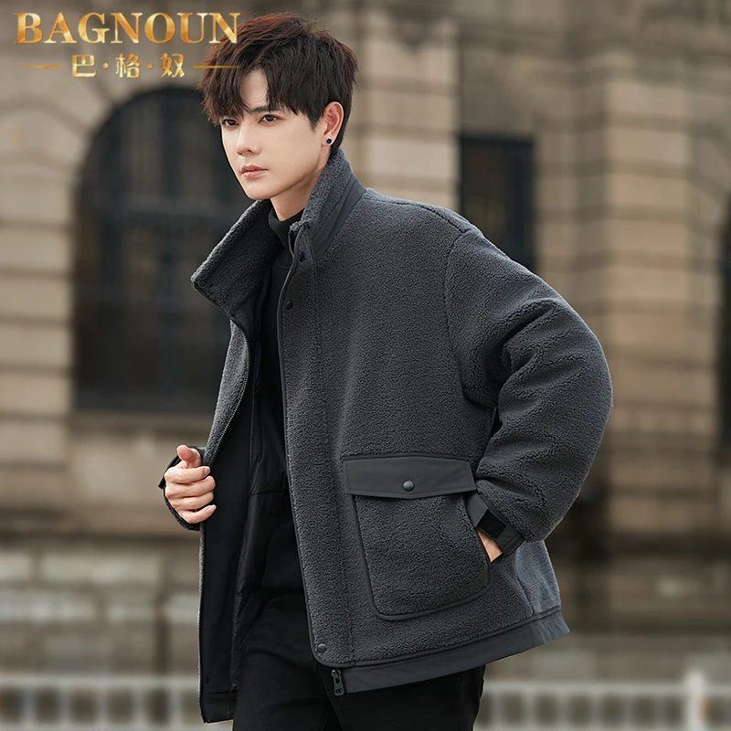 巴格奴羽绒服男士冬季新款时尚高端加厚保暖摇粒绒立领休闲潮外套