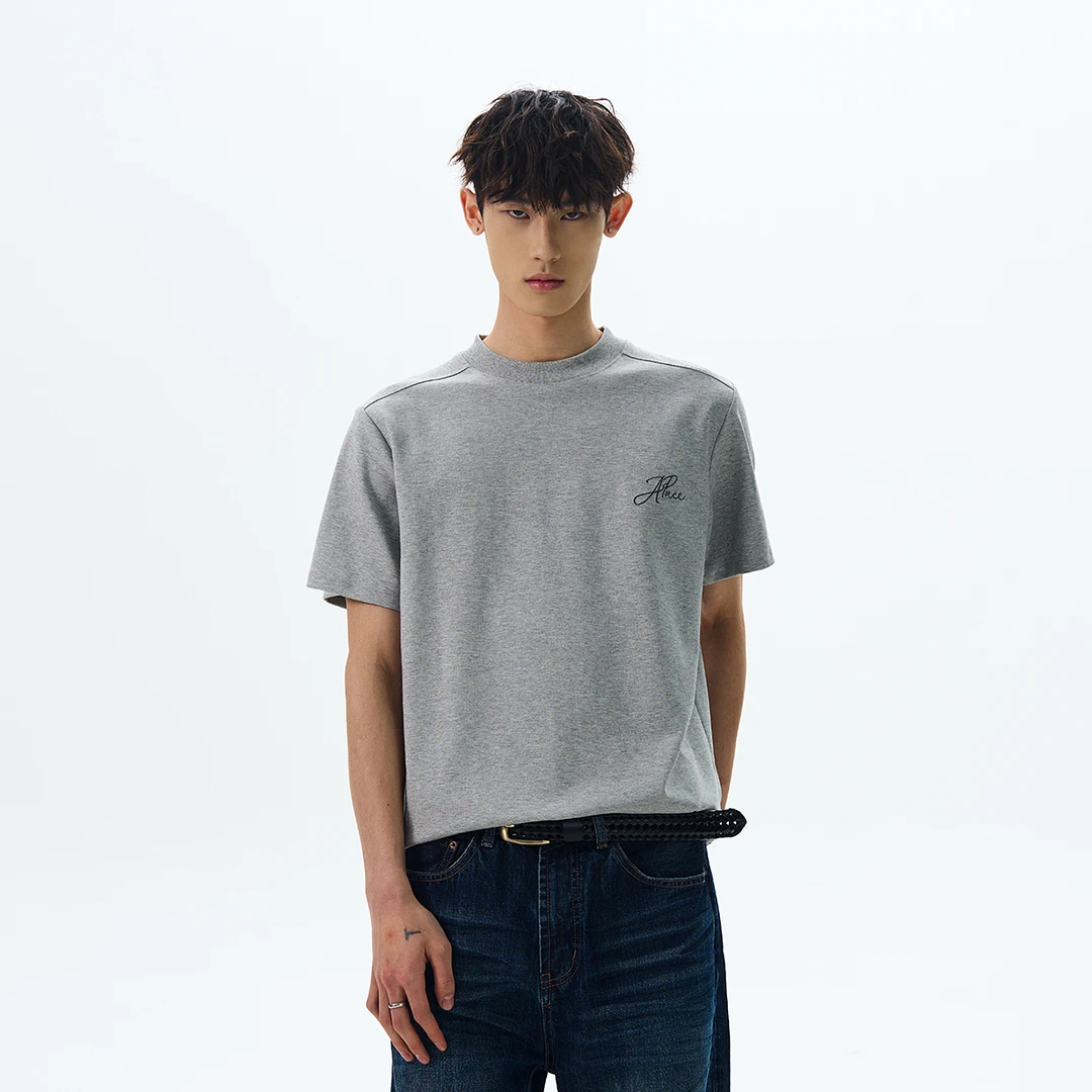 A PUEE原创cleanfit高级灰刺绣短袖T恤基础百搭高智感正肩上衣夏