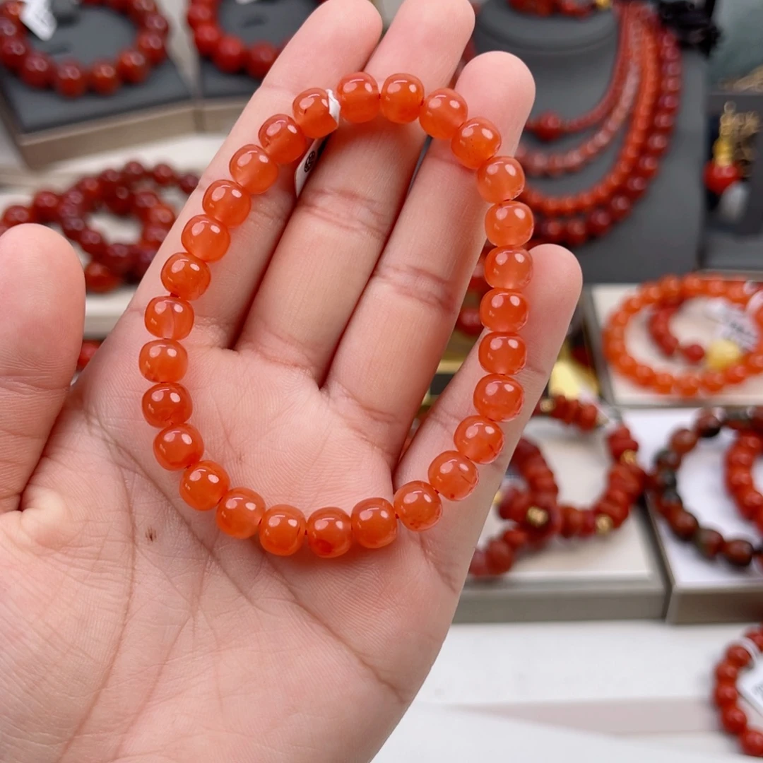 南红玛瑙保山滴水洞柿子红老型单圈7mm未镶嵌