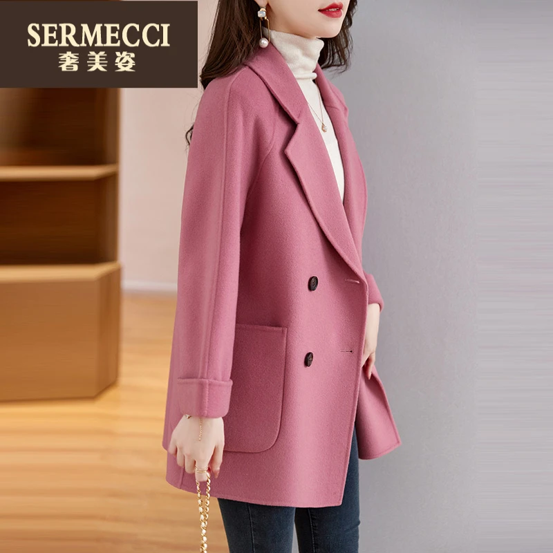 奢美姿高级感气质双面呢大衣女小个子2025秋冬新款高端外套
