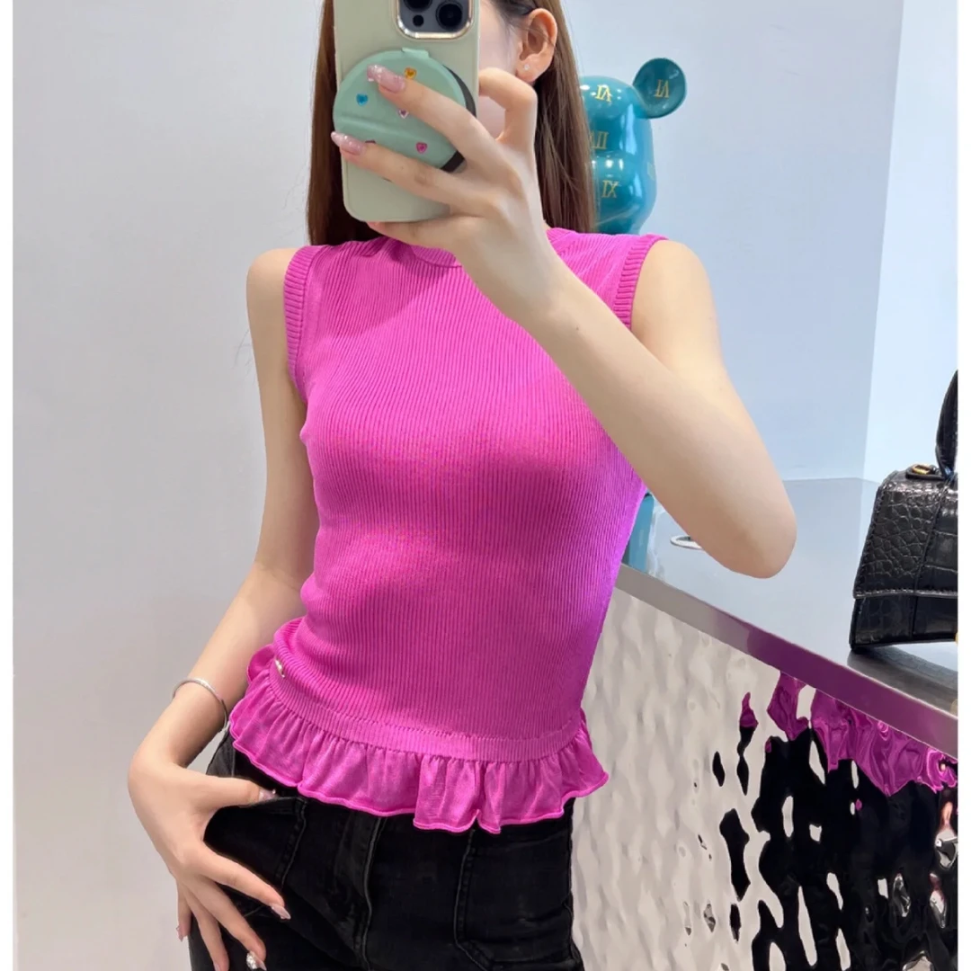 99新 Chanel/香奈儿 23S春夏新款紫色花苞边背心34码