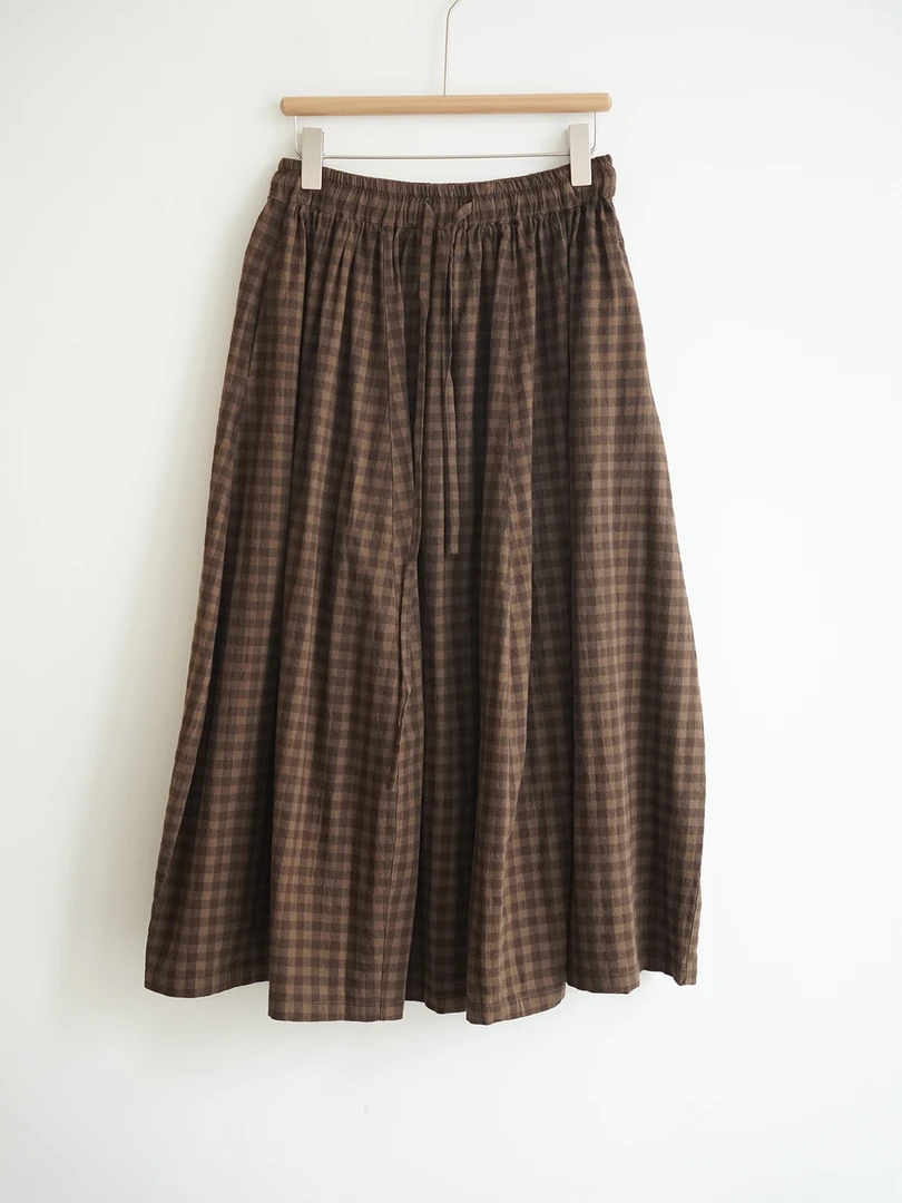 100棉 复古文艺风棕色格纹半身裙