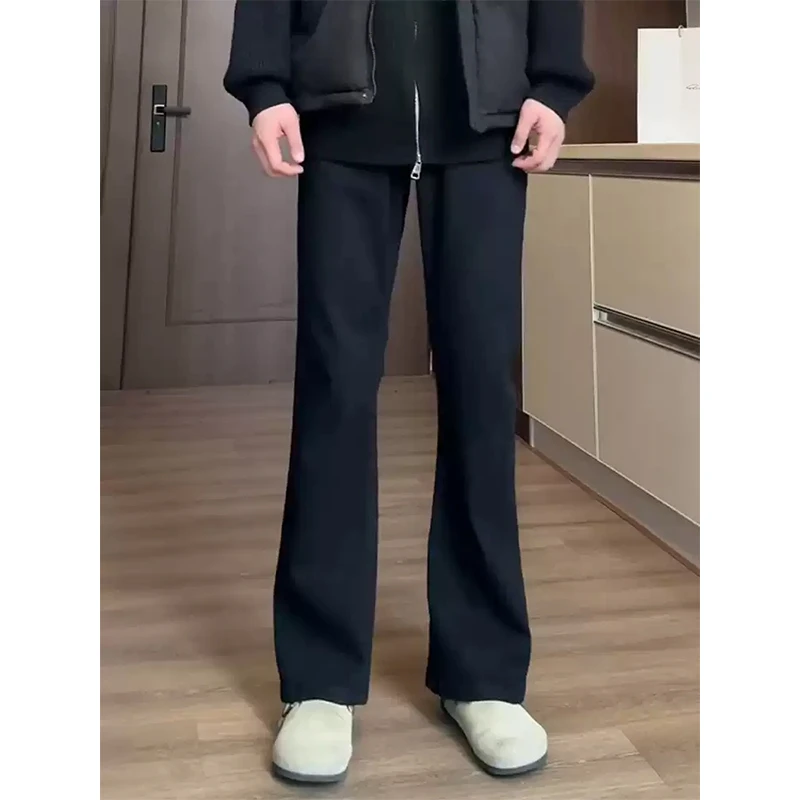 cleanfit黑色圆月柳叶弯刀牛仔裤男美式显瘦显腿长裤子直筒微喇裤