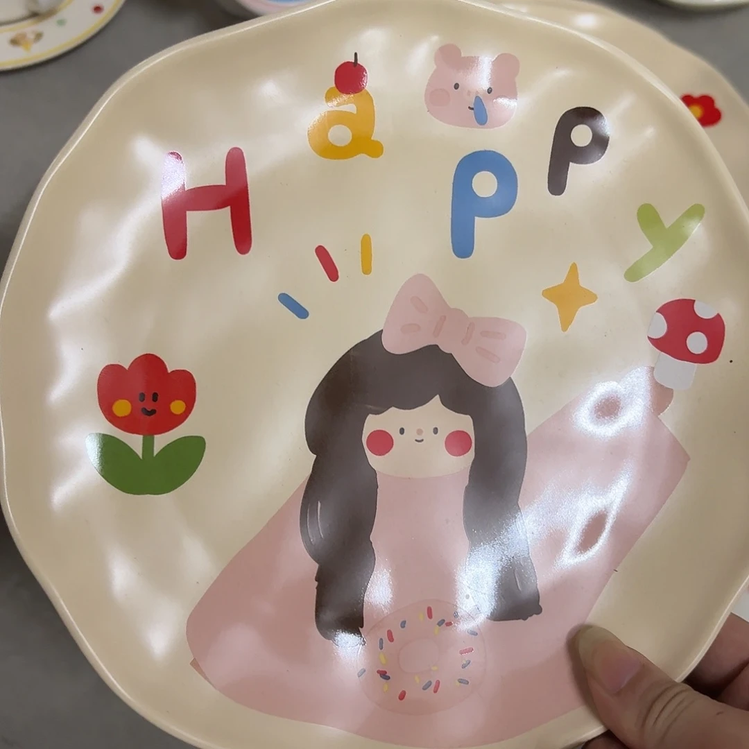 搪瓷微瑕粉色女孩盘