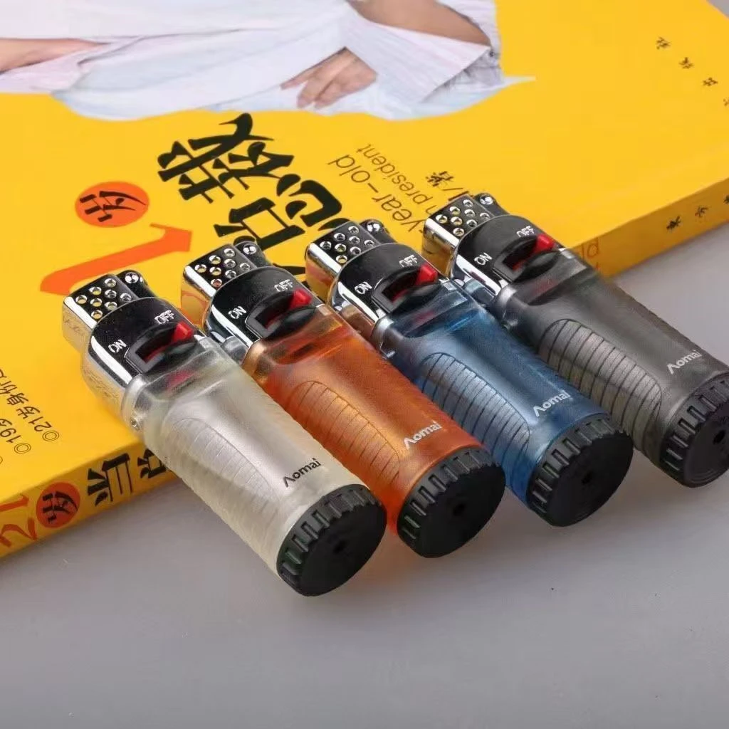 新款砂轮点火透明仓定火锁火悬浮飘火透明大气箱耐用充气款打火机