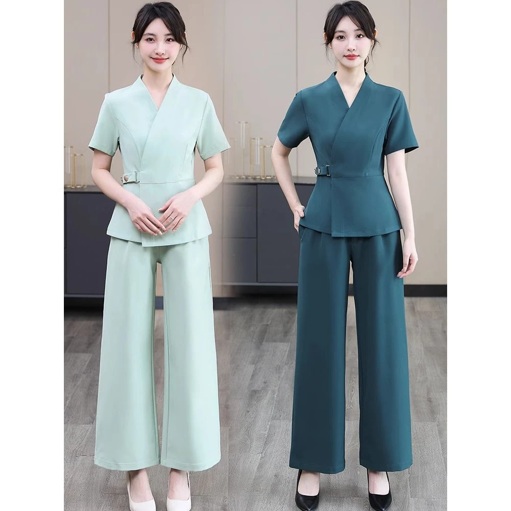 FAVMARTHA韩式美容师工作服春夏款短袖美容院养生会所SPA足疗技师