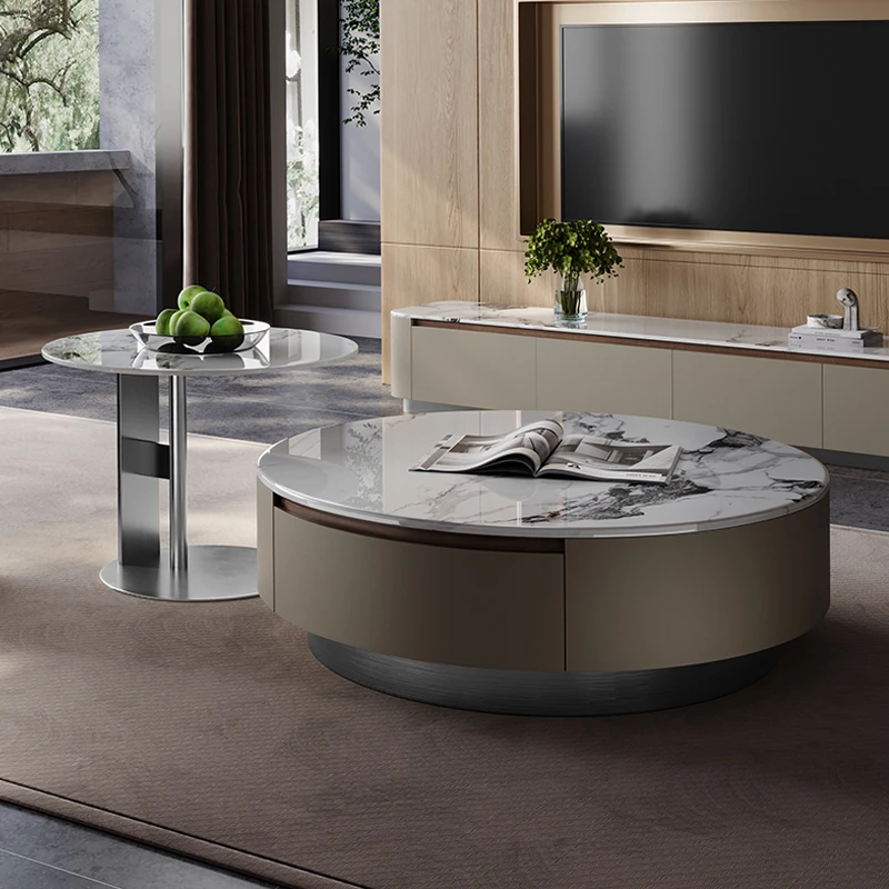 岩板茶几客厅2025新款轻奢高级感小户型家高端大气用圆形茶几