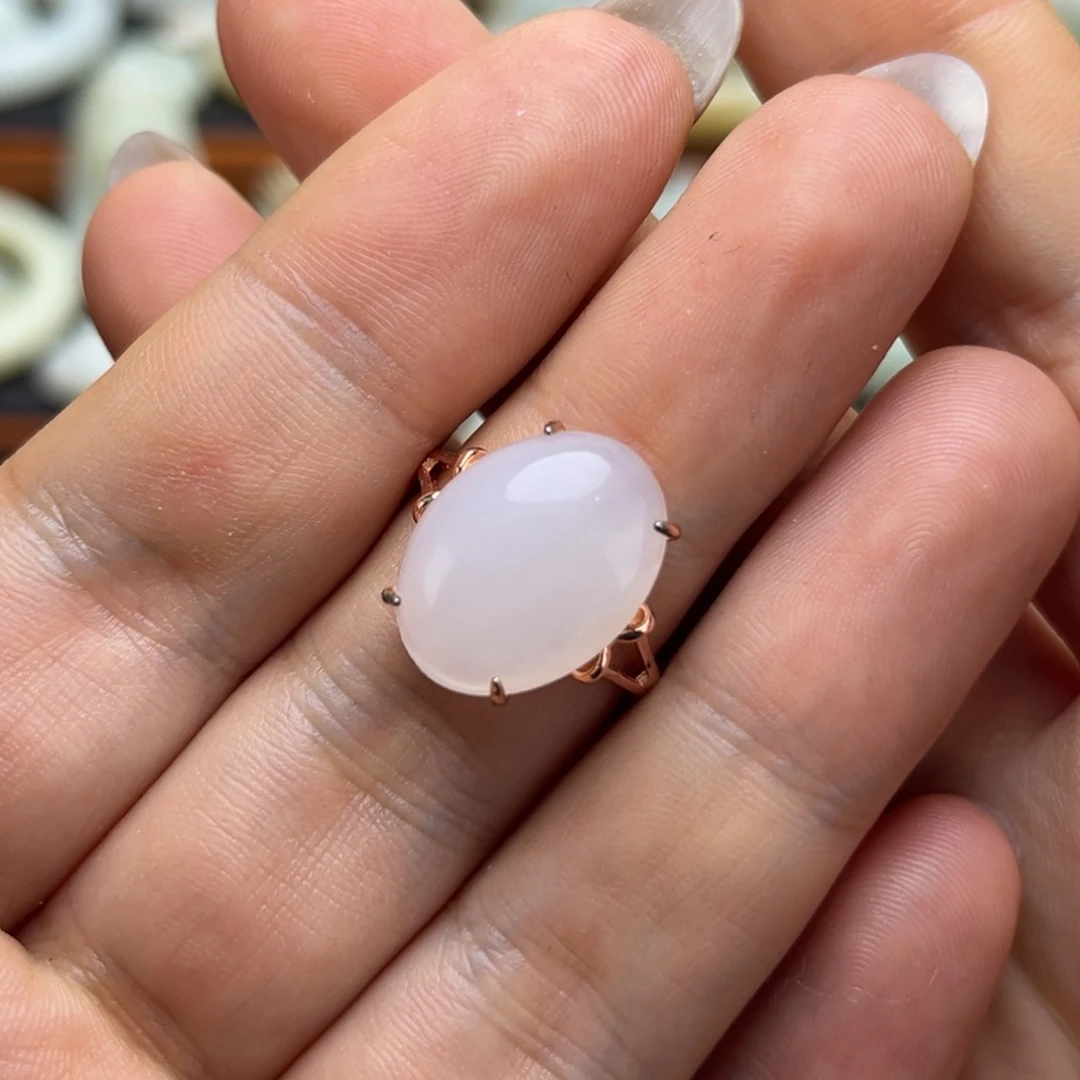 与***你和田玉银S925镶嵌戒指青海白玉