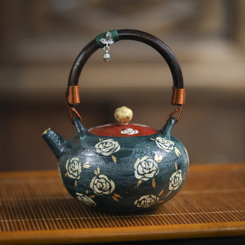 斋居炼陶-蕉白轩-玫瑰提梁壶(250ml)（蕉白S0695）