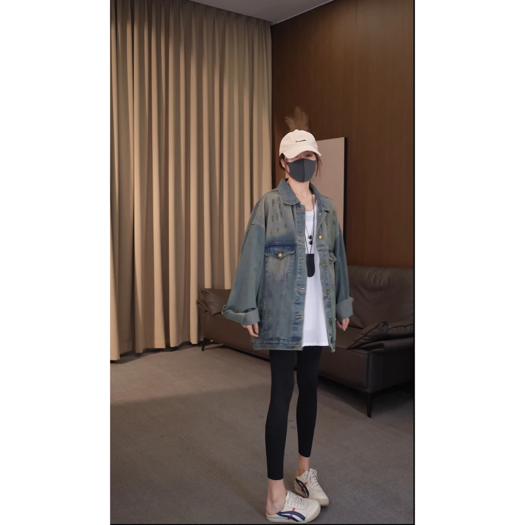 宽松休闲百搭洗水做旧复古蓝牛仔外套 22759
