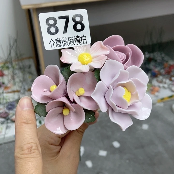 摆件手工制作陶瓷花微瑕