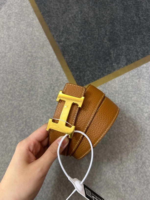 95新 Hermes/爱马仕 金扣H咖色腰带