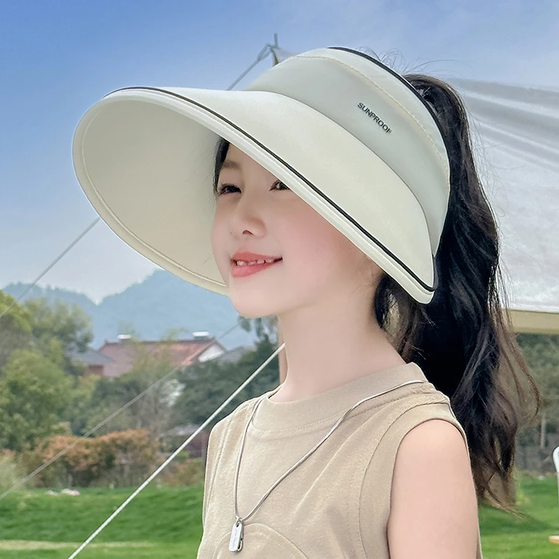 儿童帽夏天防紫外线女童遮阳帽大帽檐男童太阳帽宝宝空顶帽子
