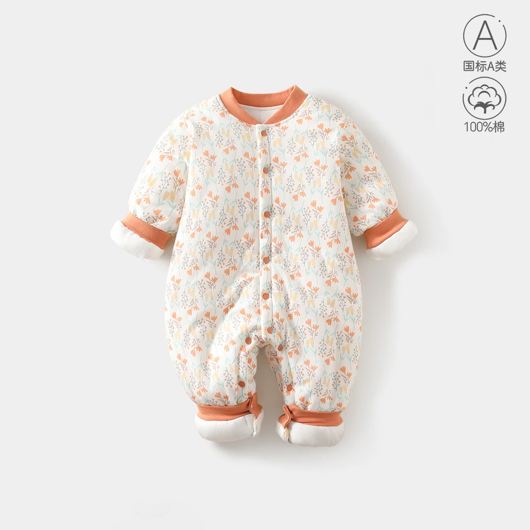 qlh新生儿加厚棉服婴幼儿加厚保暖连体衣秋冬季棉衣哈衣爬爬服