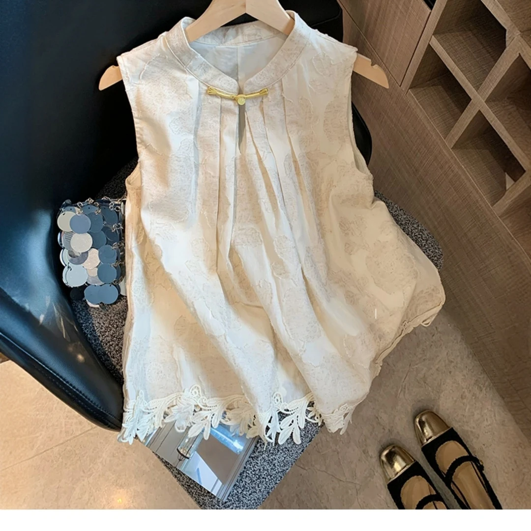 国风新中式盘扣无袖2025夏季新款复古提花独特漂亮高级感气质衬衫