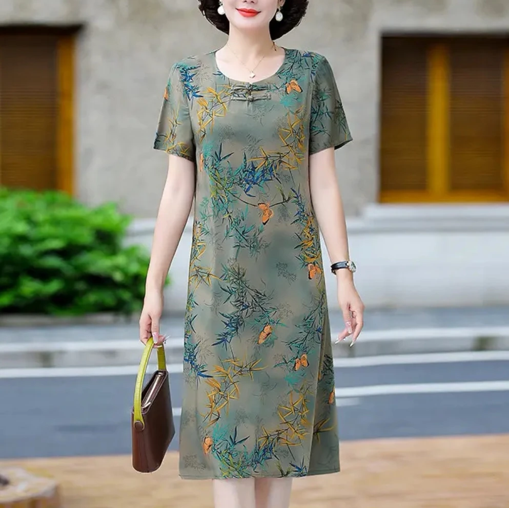 长裙纽扣中长款时尚中老年女装妈妈装丁达尔风港风