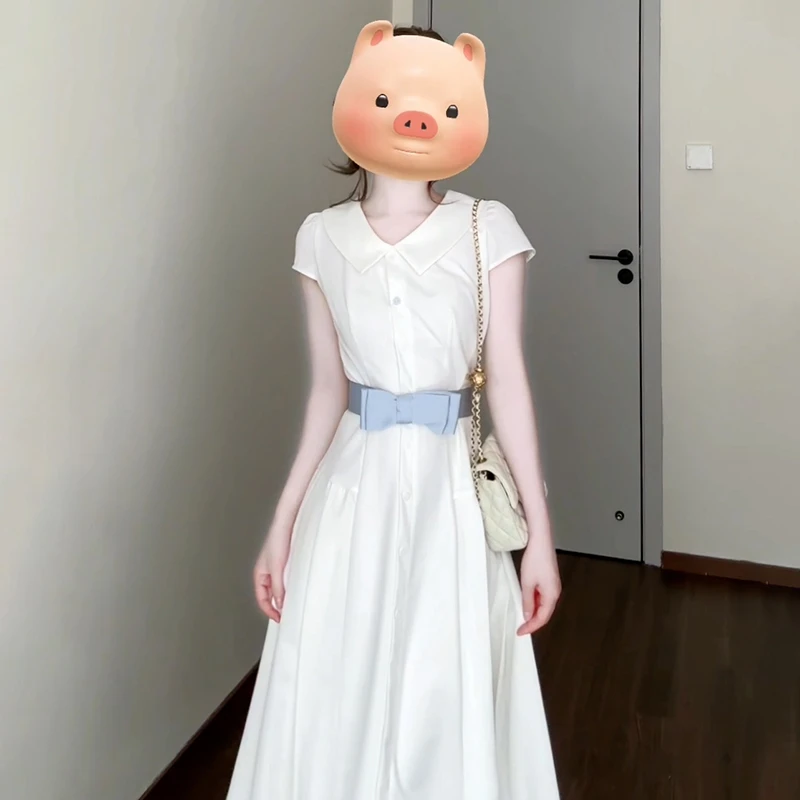 法式高级感白色衬衫连衣裙子女2025夏季新款气质独特漂亮掐腰长裙