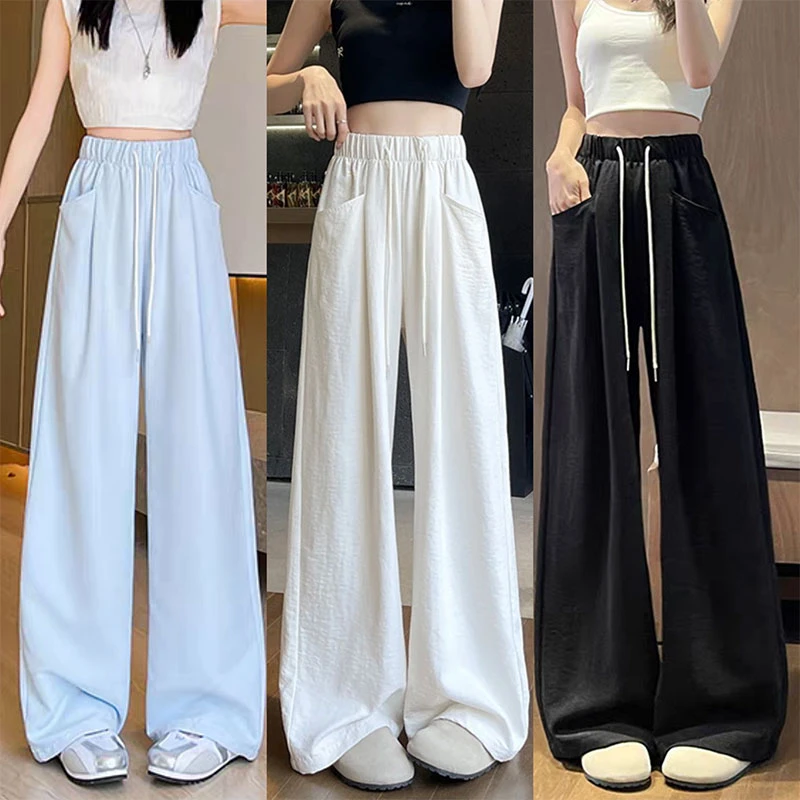 女童裤子夏季薄款奶芙凉感阔腿裤女孩宽松垂感速干防蚊直筒休闲裤