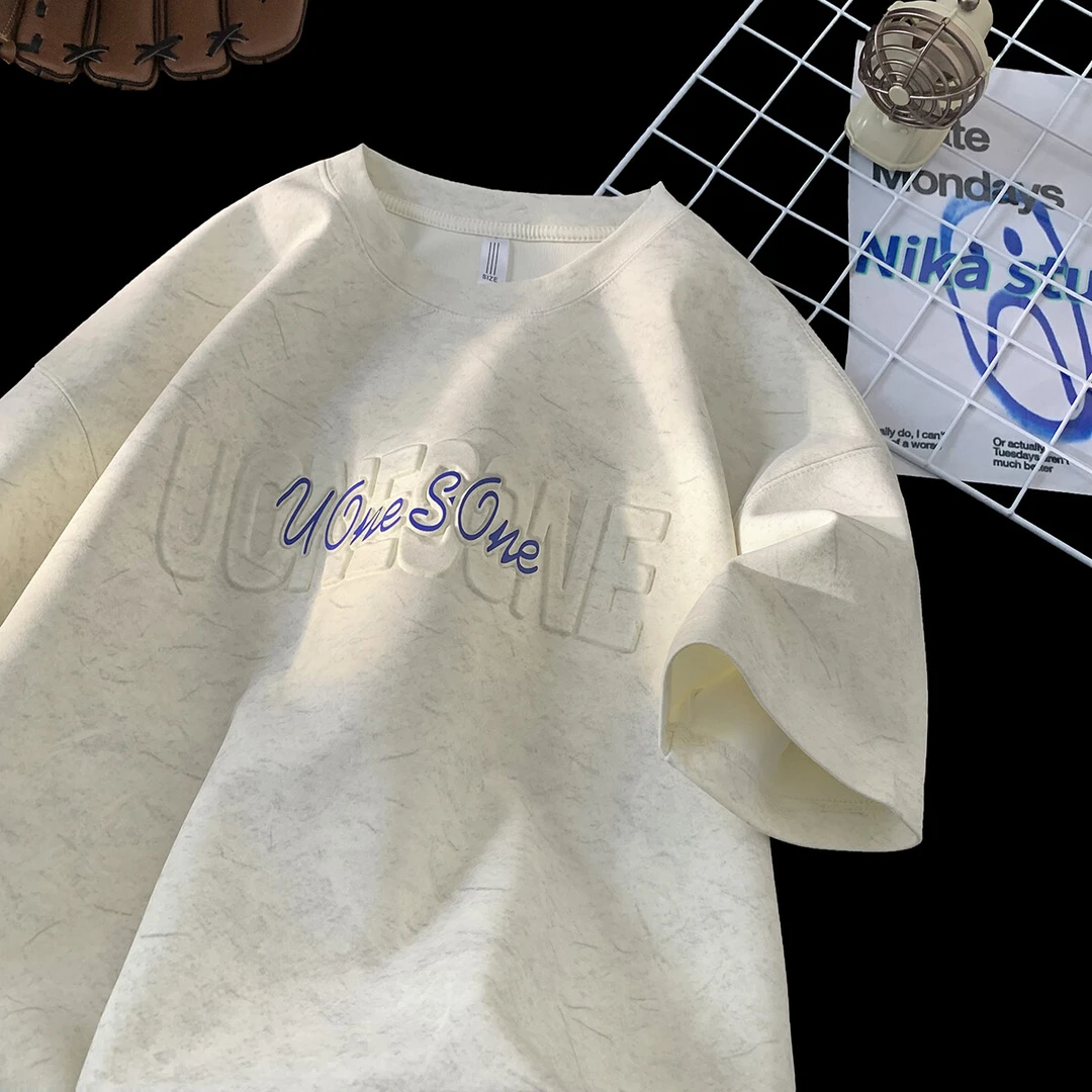 QNMN休闲港风夏季圆领美式夏季男士短T恤短袖上衣百搭宽松韩版