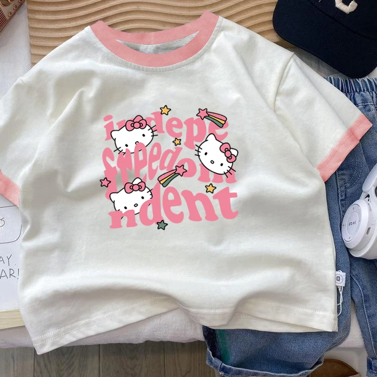 女童纯棉短袖T恤2025新款夏季儿童网红洋气中大童夏装半袖上衣潮