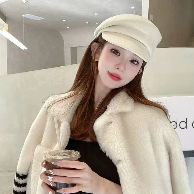 澳洲100%羊毛ins贝雷帽女韩版气质秋冬帽子大头围显脸小毛呢英伦