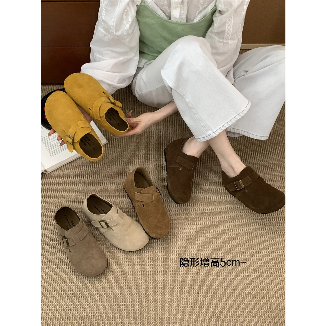 牛皮厚底爆款内增高勃肯鞋女新款森系复古丑萌乐福鞋软底博肯单鞋