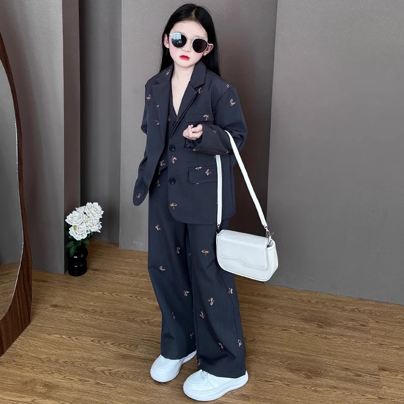 女童西装套装春装2025新款时髦女大童春秋西服外套儿童春季阔腿裤