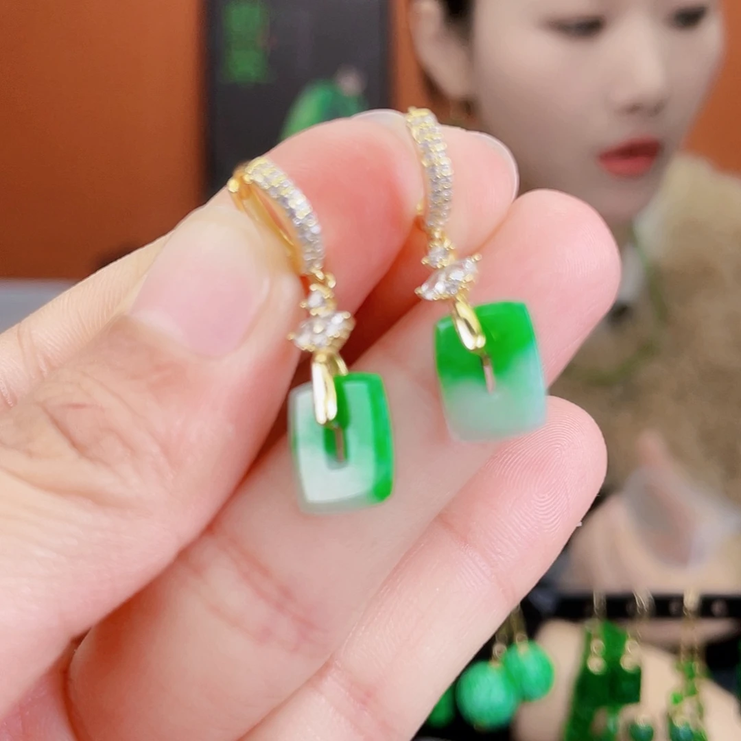 翡翠银S925镶嵌耳饰