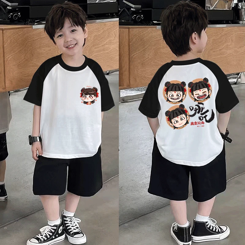 男童夏季新款哪吒纯棉短袖中小儿童宝宝洋气t恤中国风潮百搭上衣t
