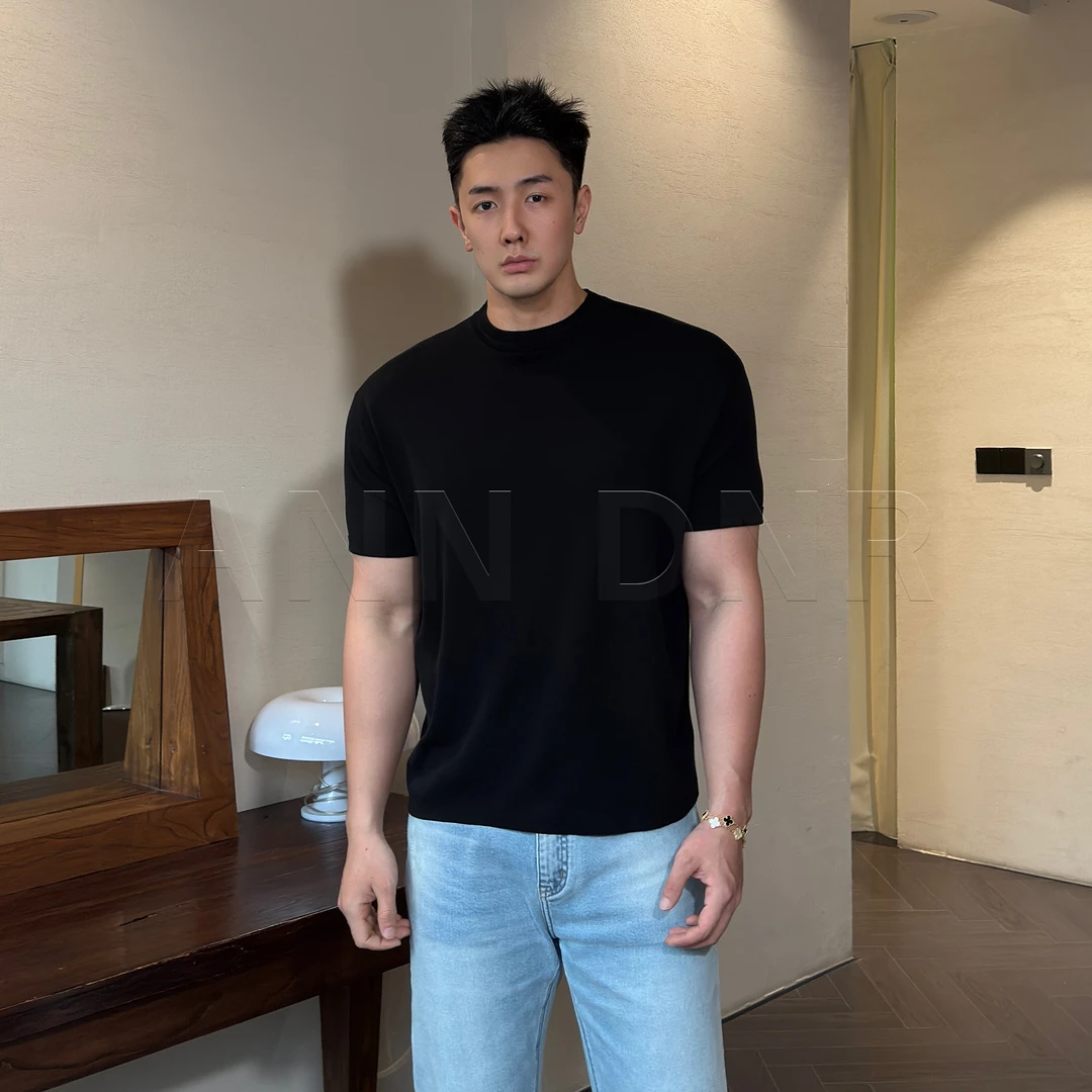 ANN DNR “清凉一夏“醋酸长绒棉夏季透气毛织短袖T恤SM80122