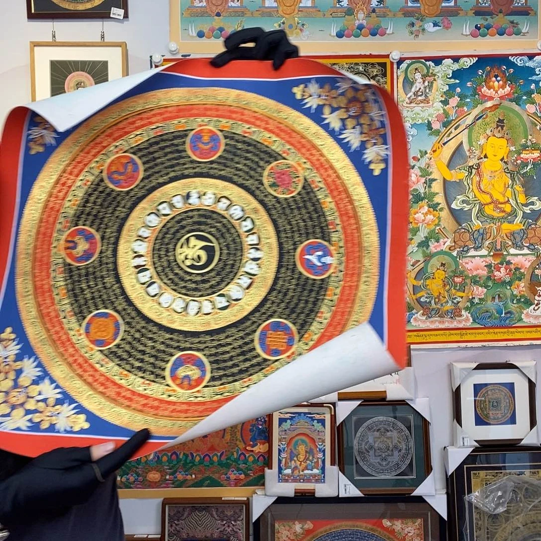 装裱画纯手绘六字真言唐卡50厘米左右