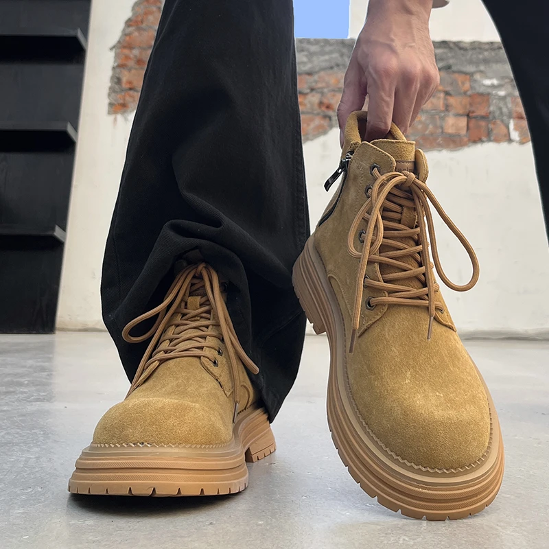 马丁靴男女款冬季新款英伦风加绒百搭大黄靴美式中帮户外工装潮鞋