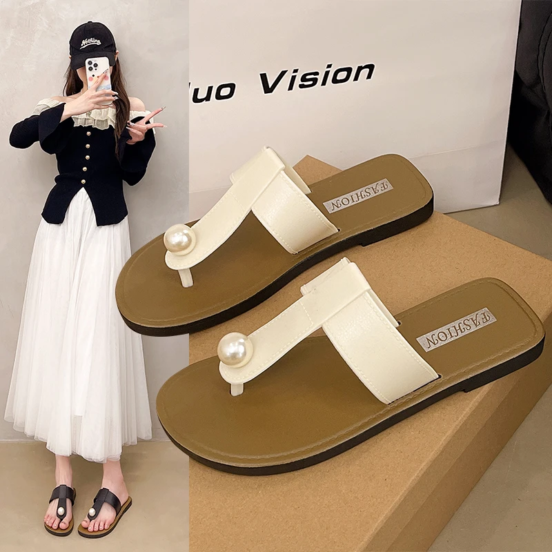 福【几乐】2025新款法式复古一脚蹬度假沙滩人字凉拖夏季爆款外穿简